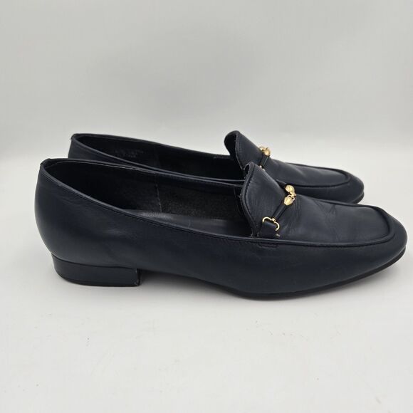 VINTAGE Westies Misty Navy Blue Leather Loafers Flats 6M Made in Brazil Horsebit - Picture 3 of 11